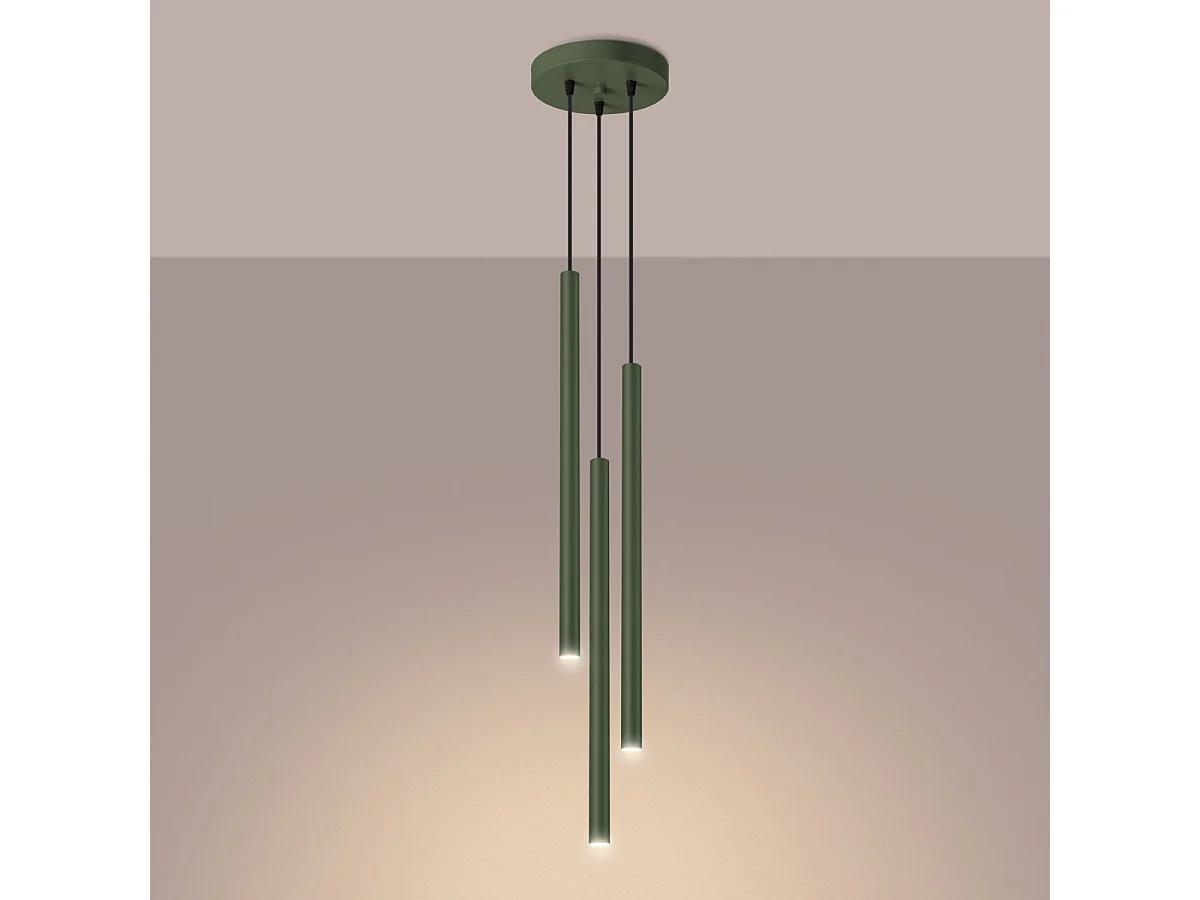Lampe À Suspension Pastelo Moderne En Acier - 3 Sources Lumineuses - L.19,5 X H.104 Cm - Vert Olive