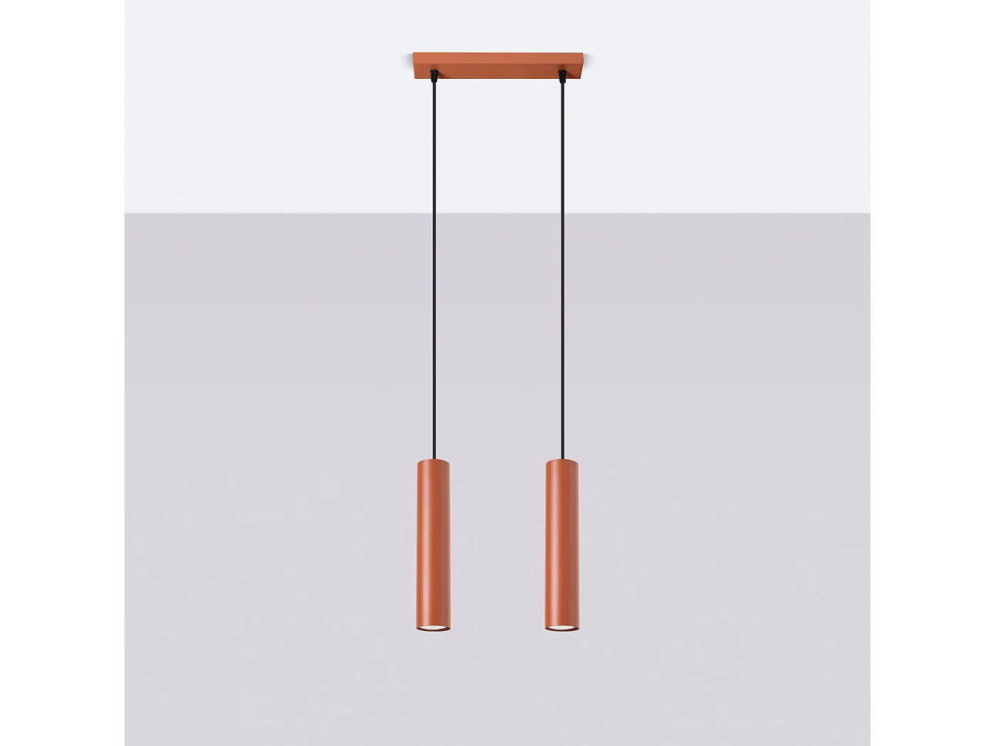 Lampe À Suspension Lagos Grenier En Acier - 2 Sources Lumineuses - L.30 X H.105 Cm - Ocre Rouge