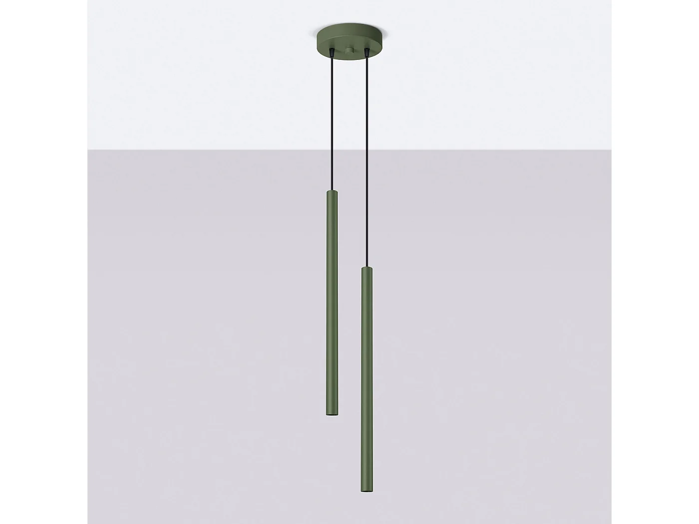 Lampe À Suspension Pastelo Moderne En Acier - 2 Sources Lumineuses - L.15 X H.104 Cm - Vert Olive