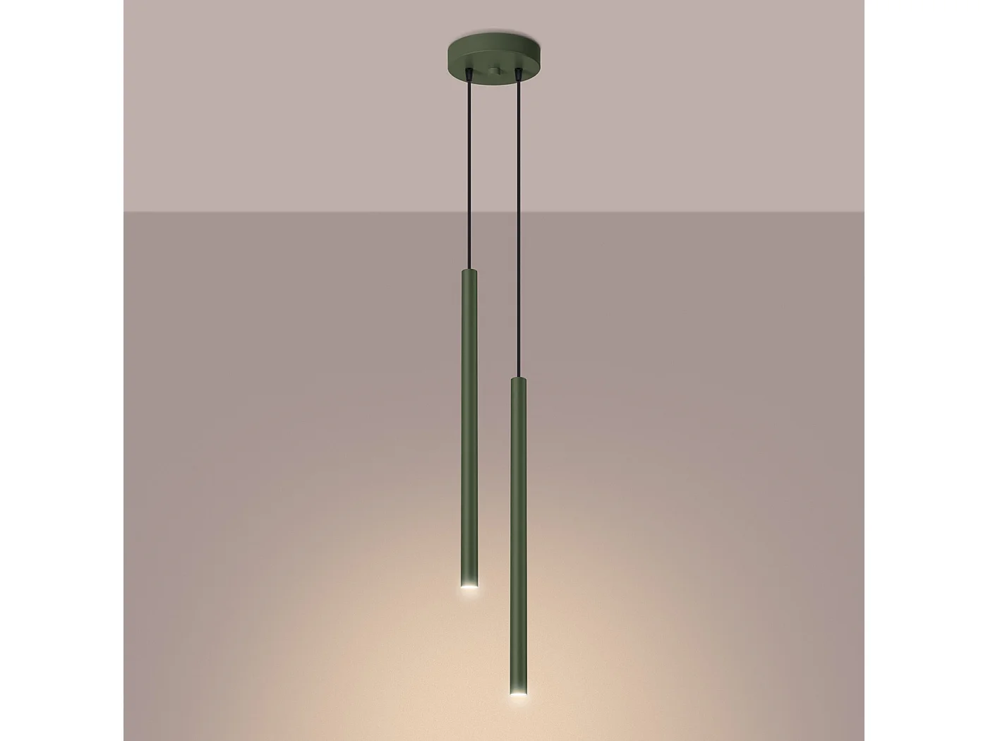 Lampe À Suspension Pastelo Moderne En Acier - 2 Sources Lumineuses - L.15 X H.104 Cm - Vert Olive