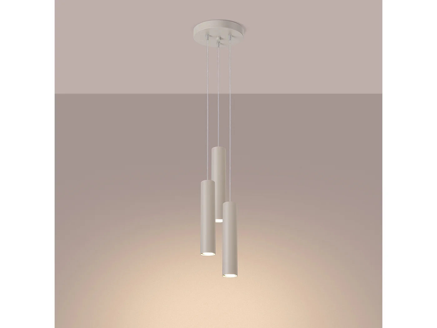 Lampada A Sospensione Lagos Soppalco Di Acciaio - 3 Sorgenti Luminose - L.19,5 X A.108 Cm - Beige