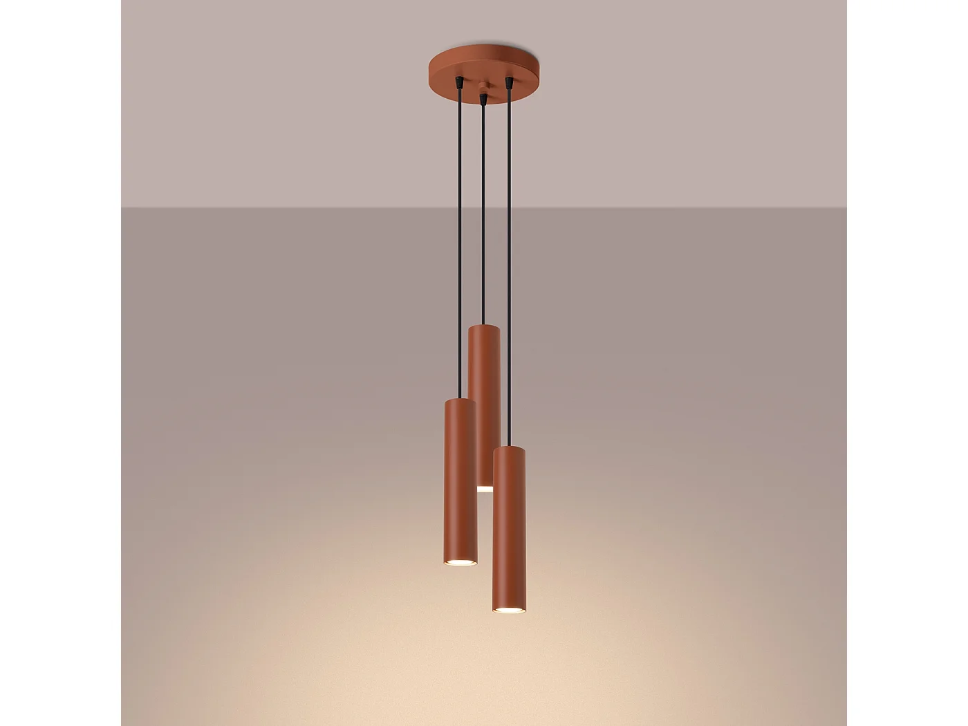 Lampe À Suspension Lagos Grenier En Acier - 3 Sources Lumineuses - L.19,5 X H.108 Cm - Ocre Rouge