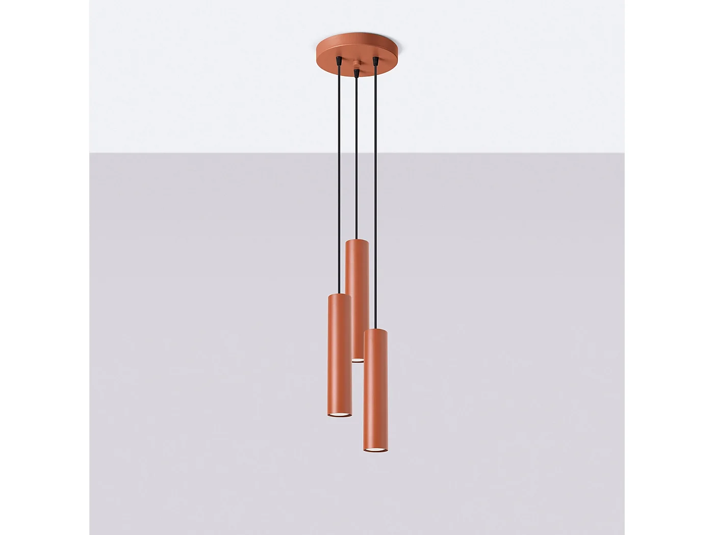 Lampe À Suspension Lagos Grenier En Acier - 3 Sources Lumineuses - L.19,5 X H.108 Cm - Ocre Rouge