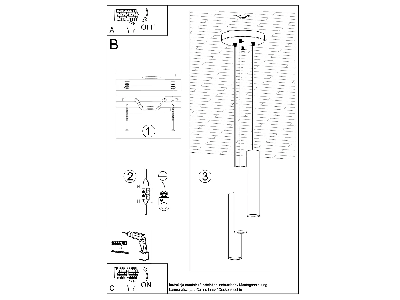 Lampe À Suspension Lagos Grenier En Acier - 3 Sources Lumineuses - L.19,5 X H.108 Cm - Ocre Rouge