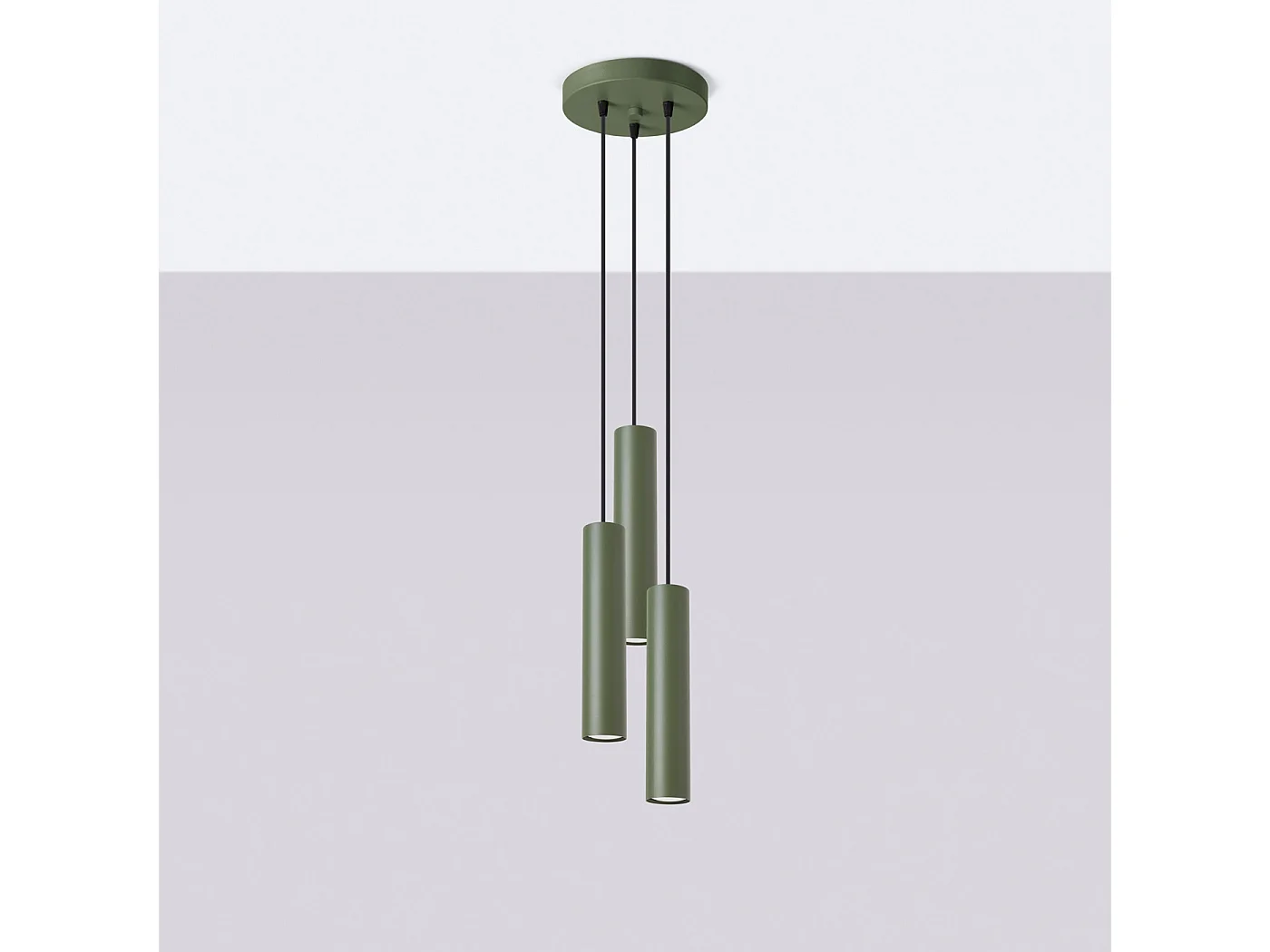 Lampe À Suspension Lagos Grenier En Acier - 3 Sources Lumineuses - L.19,5 X H.108 Cm - Vert Olive