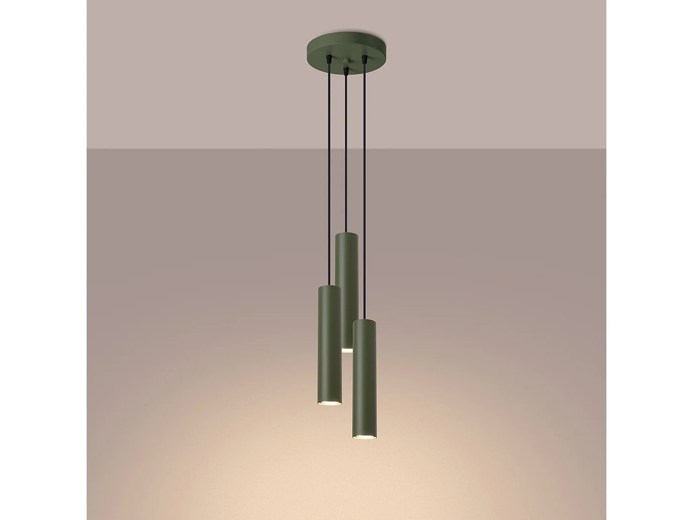 Lampe À Suspension Lagos Grenier En Acier - 3 Sources Lumineuses - L.19,5 X H.108 Cm - Vert Olive