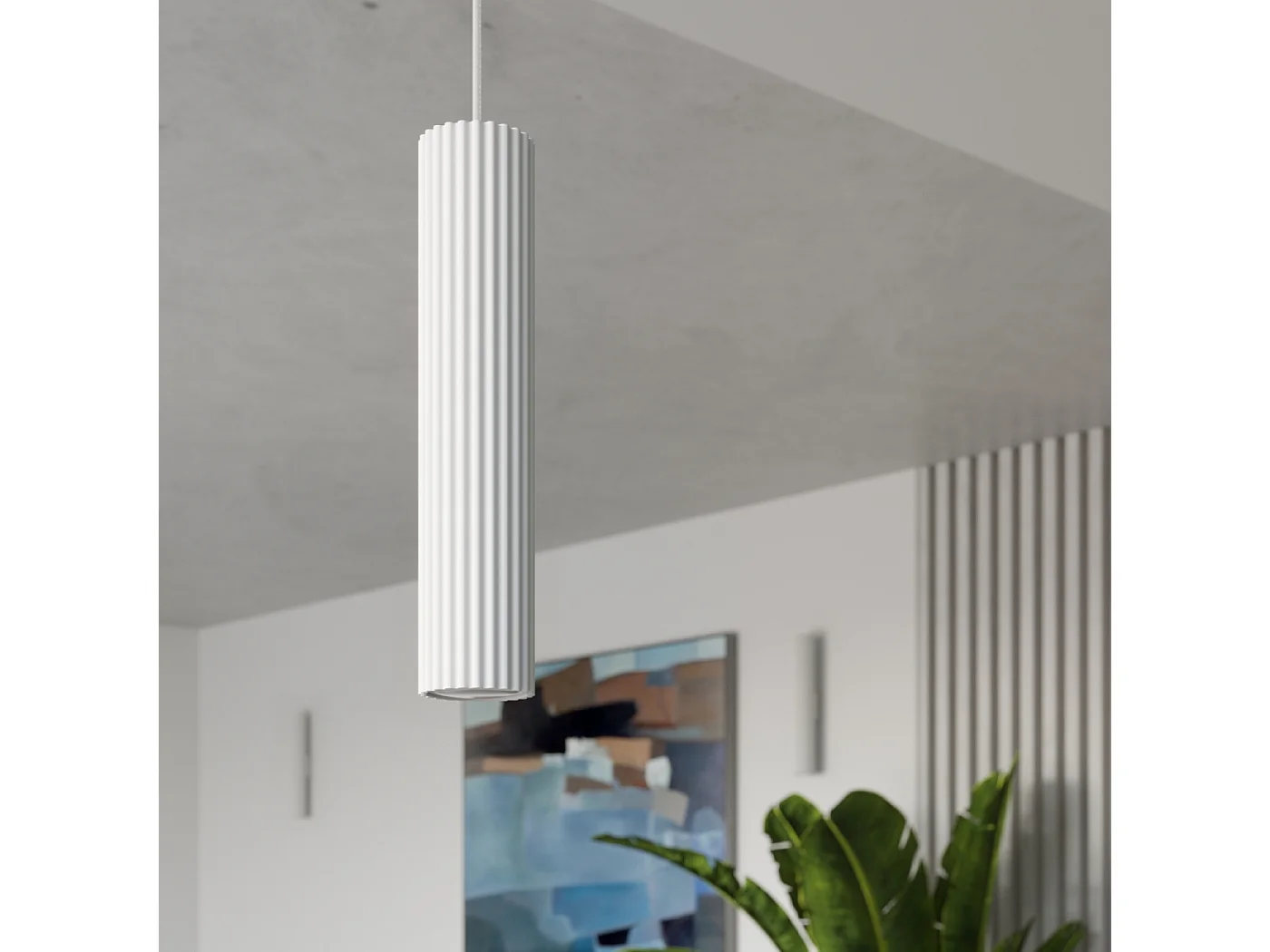 Lampe À Suspension Karbon Minimaliste En Aluminium - 1 Sources Lumineuses - L.8 X H.118 Cm - Blanc