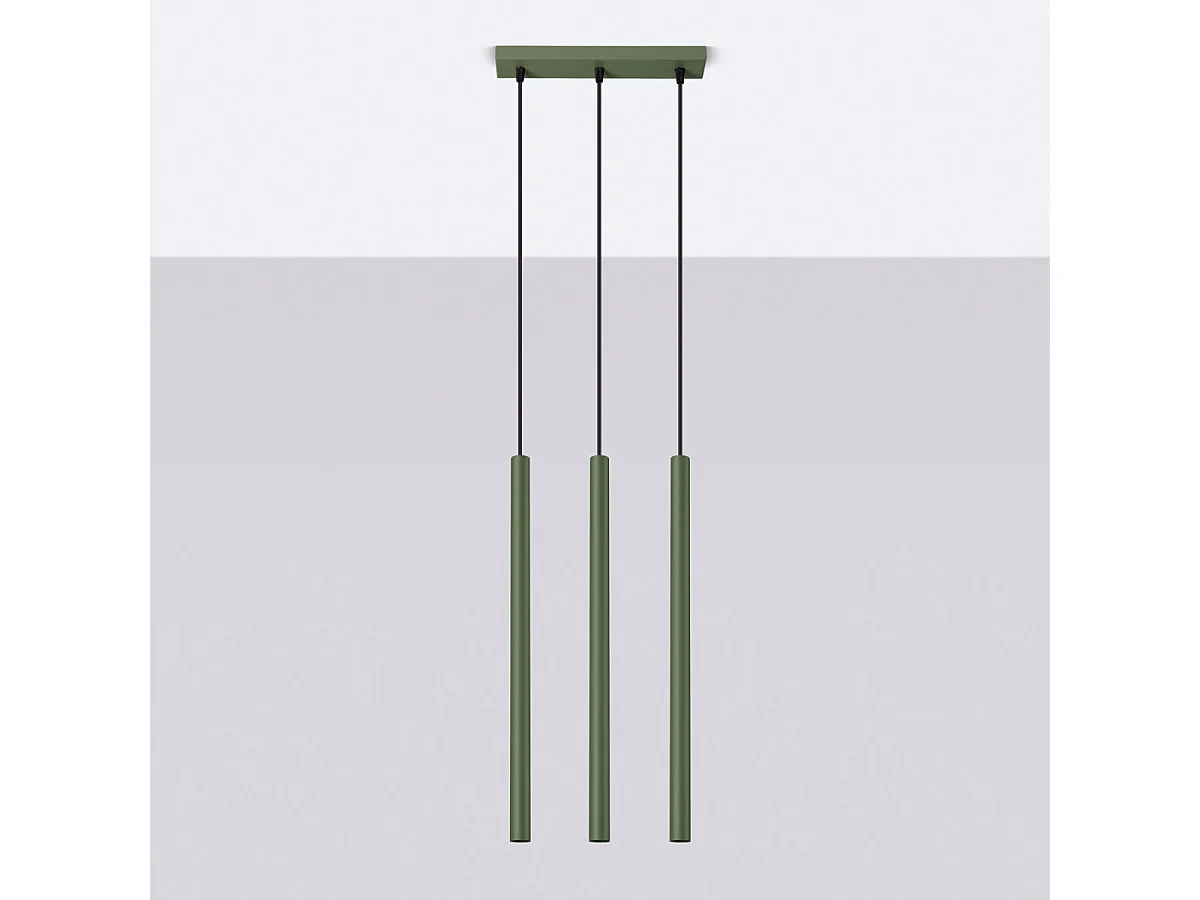 Lampe À Suspension Pastelo Moderne En Acier - 3 Sources Lumineuses - L.30 X H.94 Cm - Vert Olive