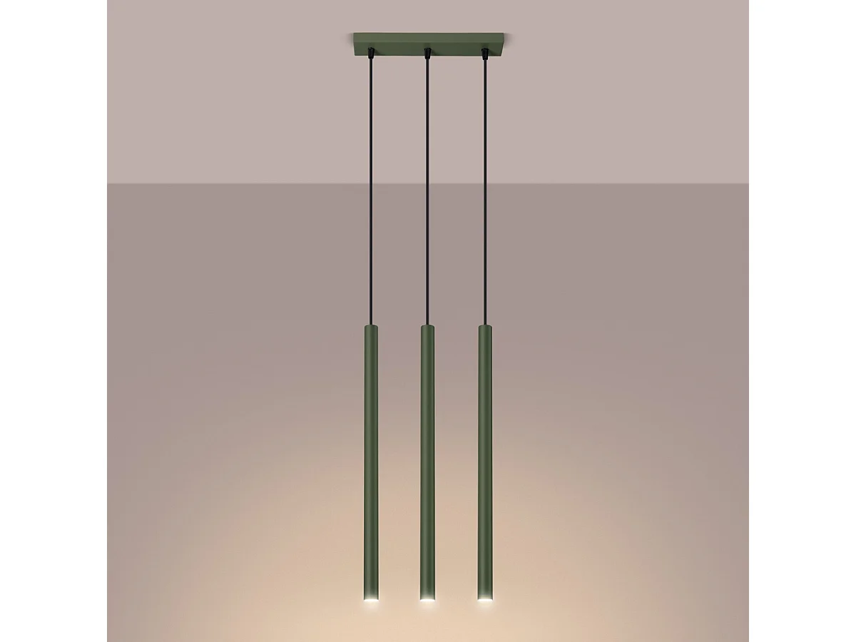 Lampe À Suspension Pastelo Moderne En Acier - 3 Sources Lumineuses - L.30 X H.94 Cm - Vert Olive