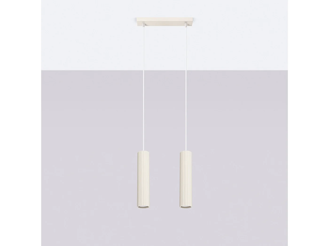Lampe À Suspension Karbon Minimaliste En Aluminium - 2 Sources Lumineuses - L.30 X H.90 Cm - Beige