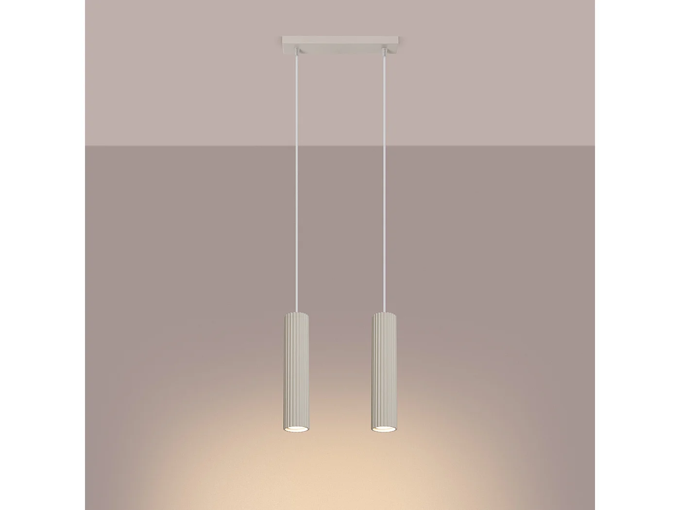 Lampe À Suspension Karbon Minimaliste En Aluminium - 2 Sources Lumineuses - L.30 X H.90 Cm - Beige