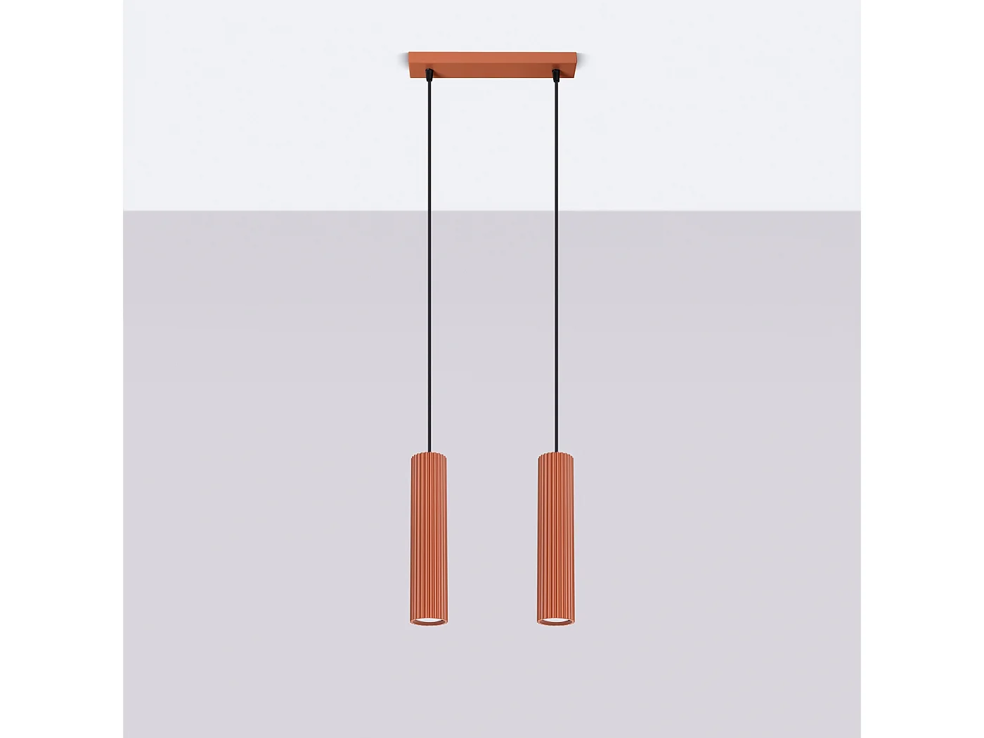 Pendelleuchte Karbon Minimalistisch Aus  Aluminium - 2 Lichtquellen - L.30 X H. Cm - Roter Ocker