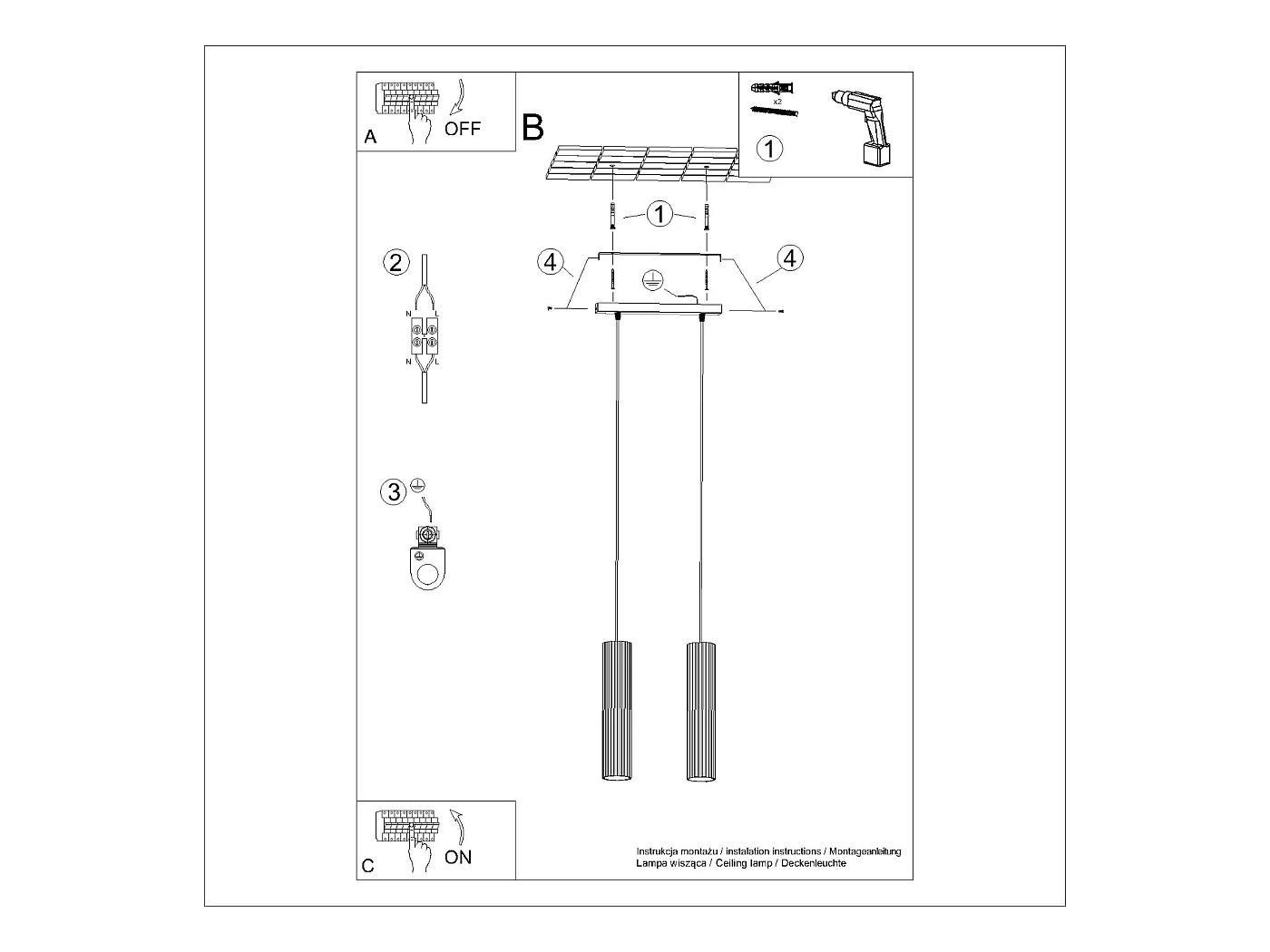 Hanglamp Karbon Minimalistisch Van  - 2 Lichtbronnen - L.30 X H.90 Cm - Rode Oker