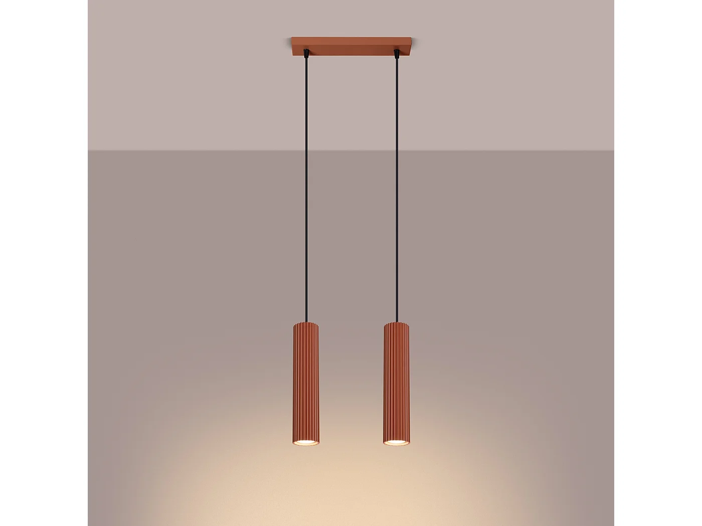 Lampe À Suspension Karbon Minimaliste En Aluminium - 2 Sources Lumineuses - L.30 X H.90 Cm - Ocre Rouge