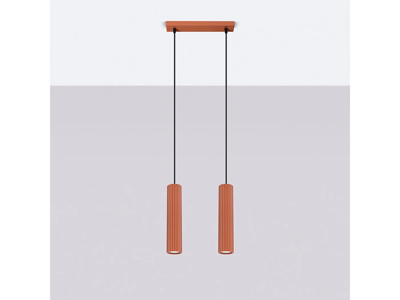 Lampe À Suspension Karbon Minimaliste En Aluminium - 2 Sources Lumineuses - L.30 X H.90 Cm - Ocre Rouge