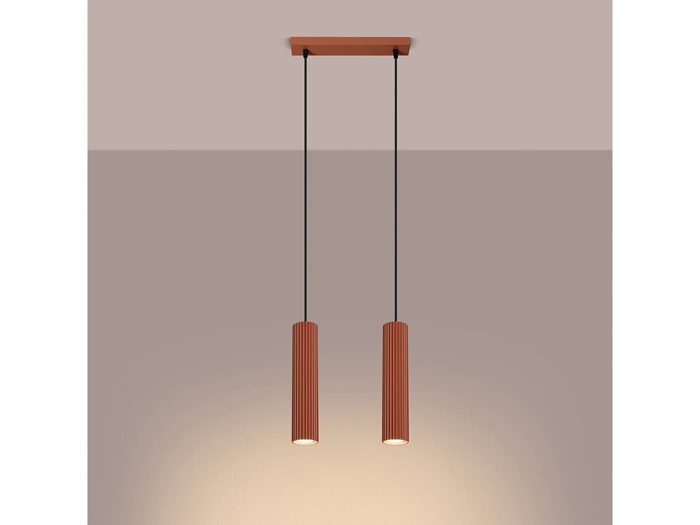 Lampe À Suspension Karbon Minimaliste En Aluminium - 2 Sources Lumineuses - L.30 X H.90 Cm - Ocre Rouge