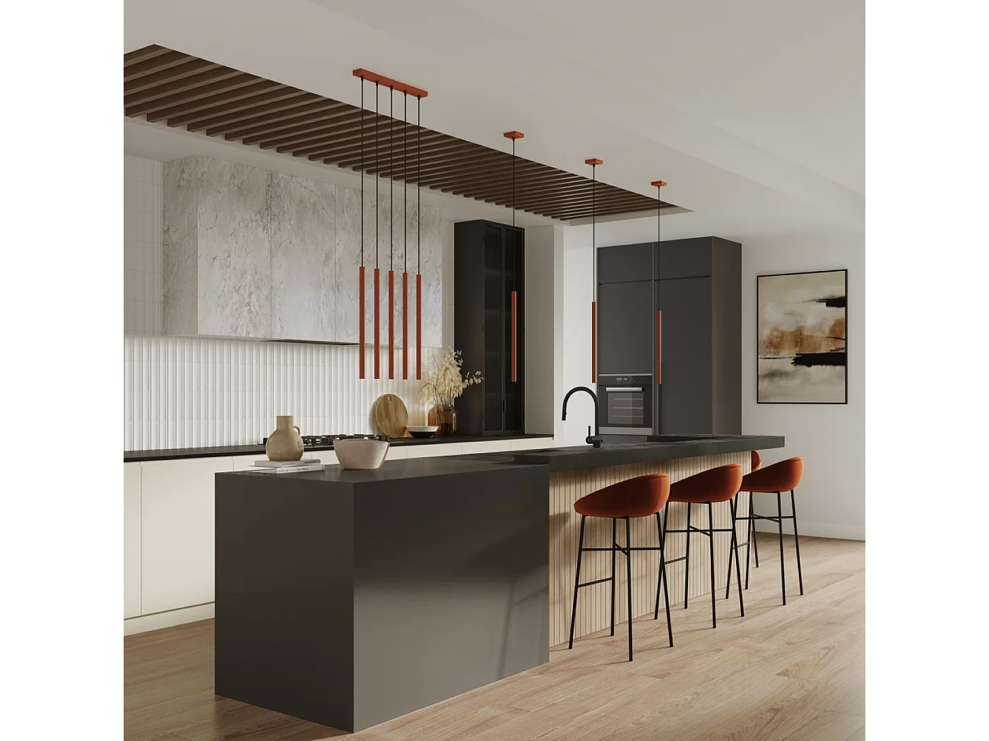 Hanglamp Pastelo Modern Van  - 2 Lichtbronnen - L.15 X H.104 Cm - Rode Oker