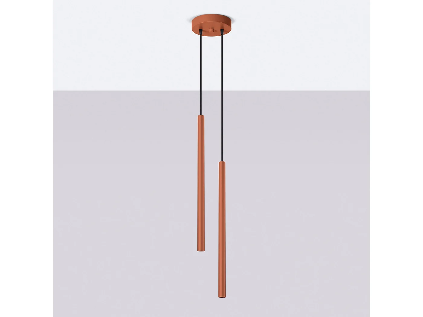 Lampe À Suspension Pastelo Moderne En Acier - 2 Sources Lumineuses - L.15 X H.104 Cm - Ocre Rouge