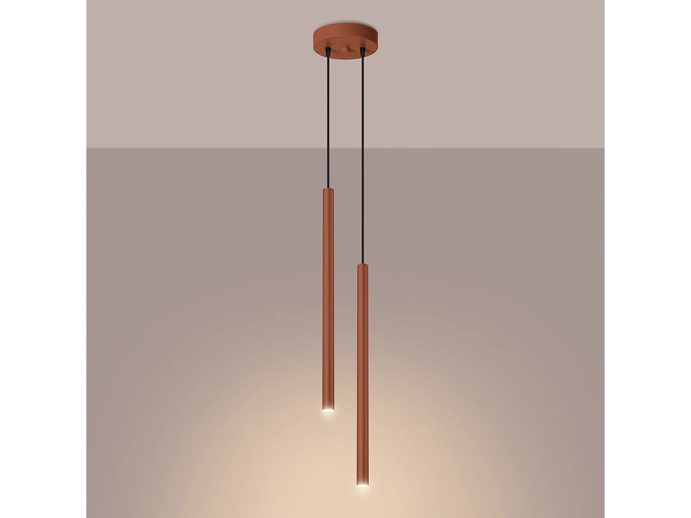 Lampe À Suspension Pastelo Moderne En Acier - 2 Sources Lumineuses - L.15 X H.104 Cm - Ocre Rouge