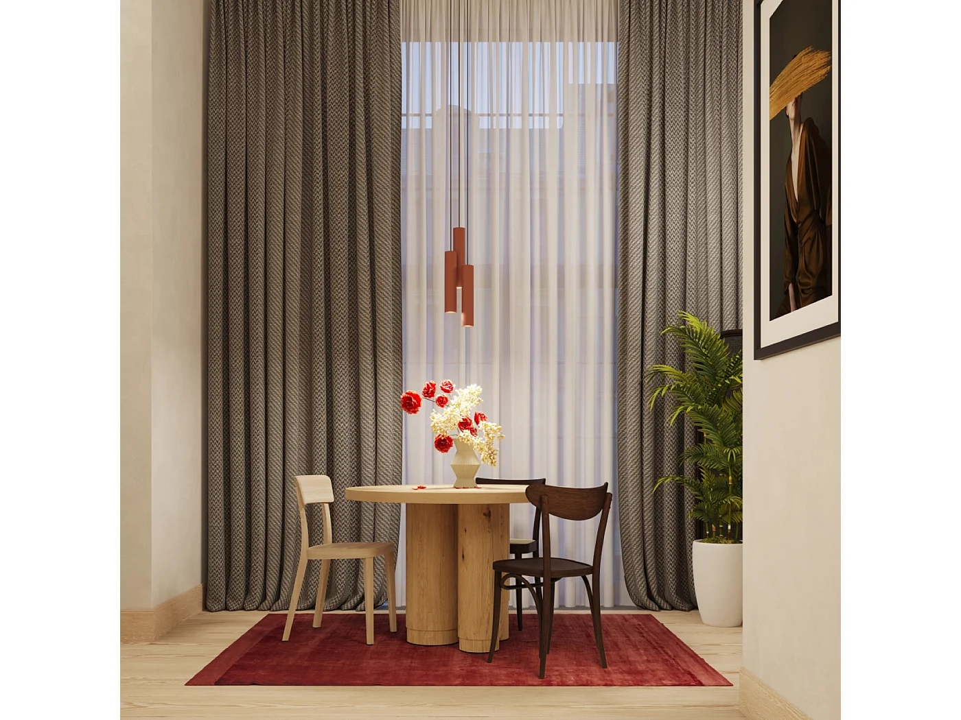 Hanglamp Lagos Zolder Van  - 3 Lichtbronnen - L.45 X H.98 Cm - Rode Oker