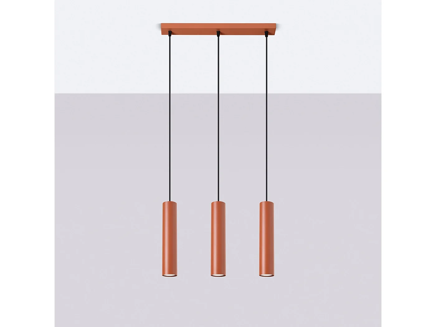 Lampe À Suspension Lagos Grenier En Acier - 3 Sources Lumineuses - L.45 X H.98 Cm - Ocre Rouge