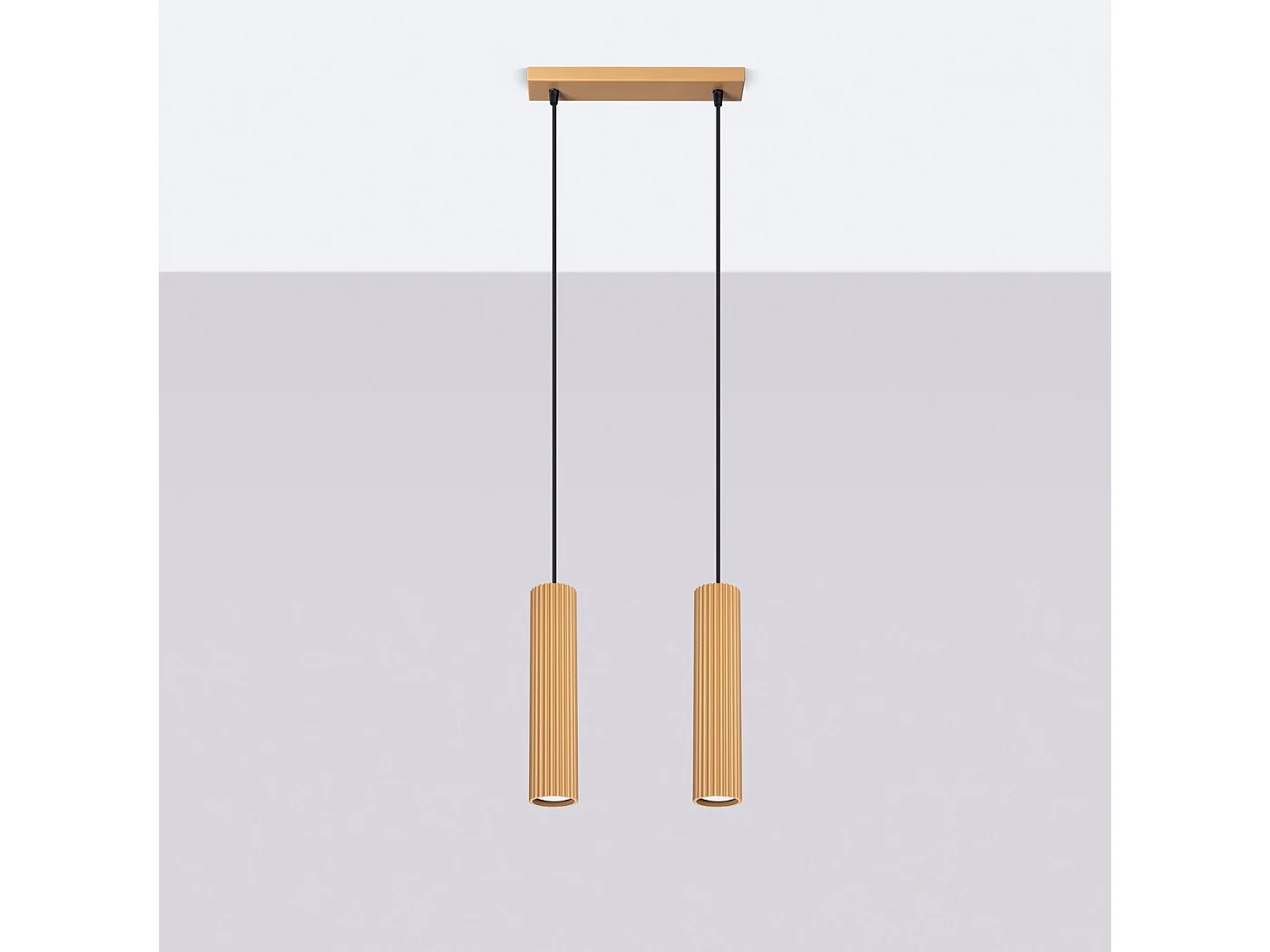 Lampe À Suspension Karbon Minimaliste En Aluminium - 2 Sources Lumineuses - L.30 X H.90 Cm - Doré