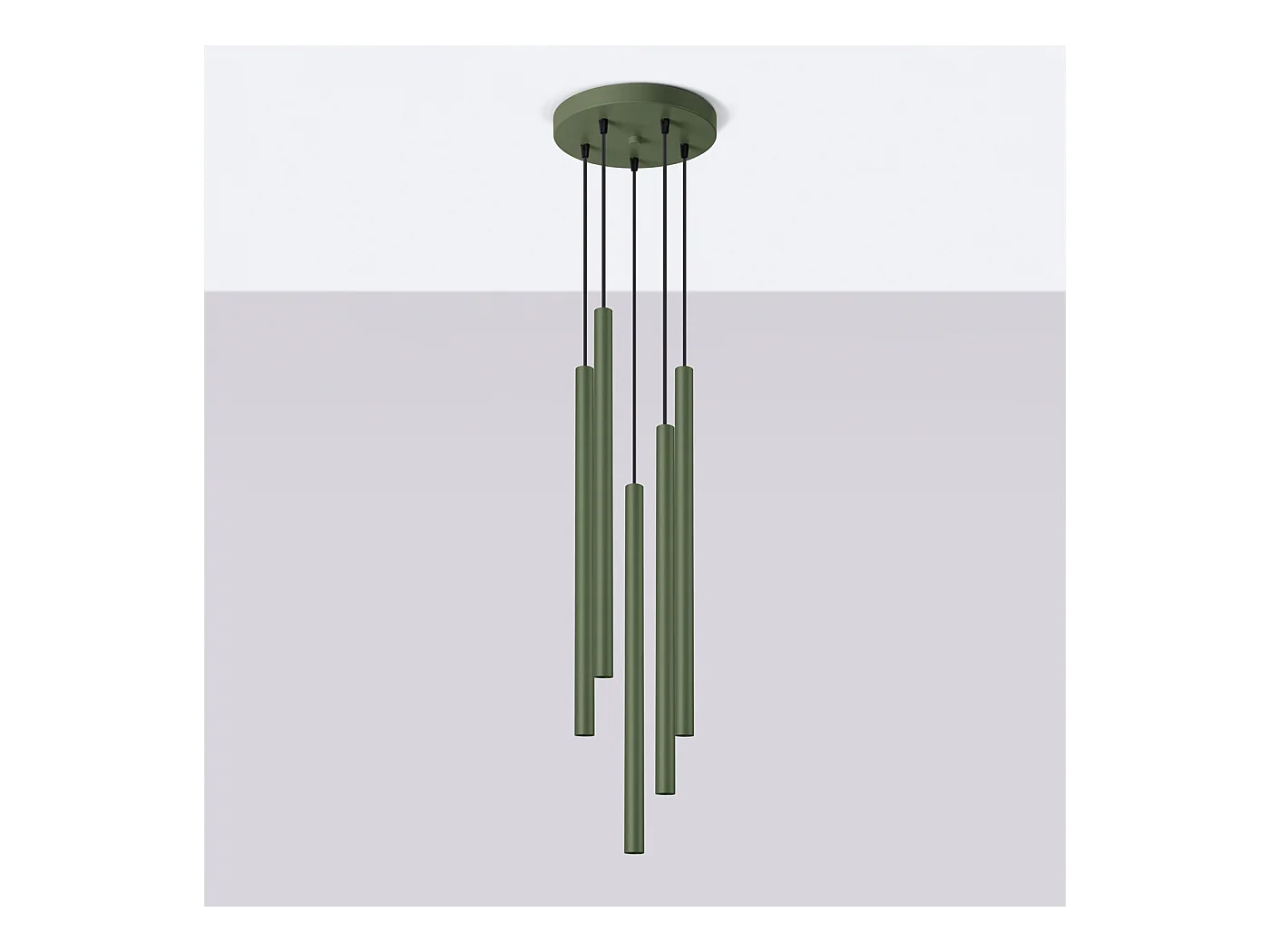 Hanglamp Pastelo Modern Van  - 5 Lichtbronnen - L.25 X H.104 Cm - Olijfgroen