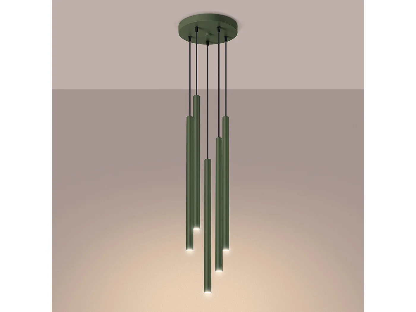 Lampada a sospensione PASTELO moderno di acciaio - 5 sorgenti luminose - L.25 x A.104 cm - verde oliva