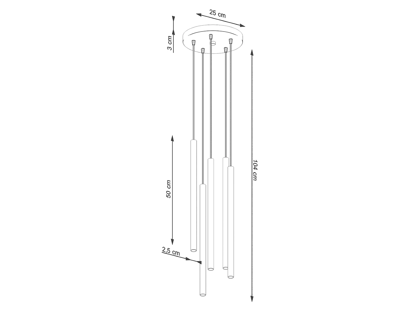Lampada a sospensione PASTELO moderno di acciaio - 5 sorgenti luminose - L.25 x A.104 cm - verde oliva