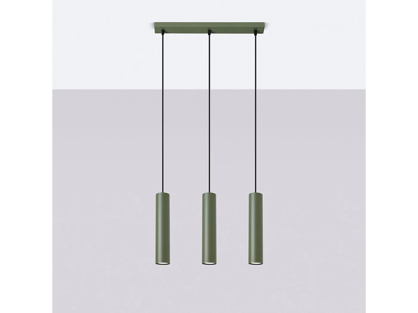 Lampe À Suspension Lagos Grenier En Acier - 3 Sources Lumineuses - L.45 X H.98 Cm - Vert Olive