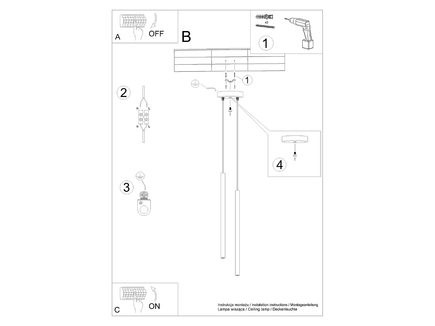 Lampe À Suspension Pastelo Moderne En Acier - 2 Sources Lumineuses - L.15 X H.104 Cm - Beige
