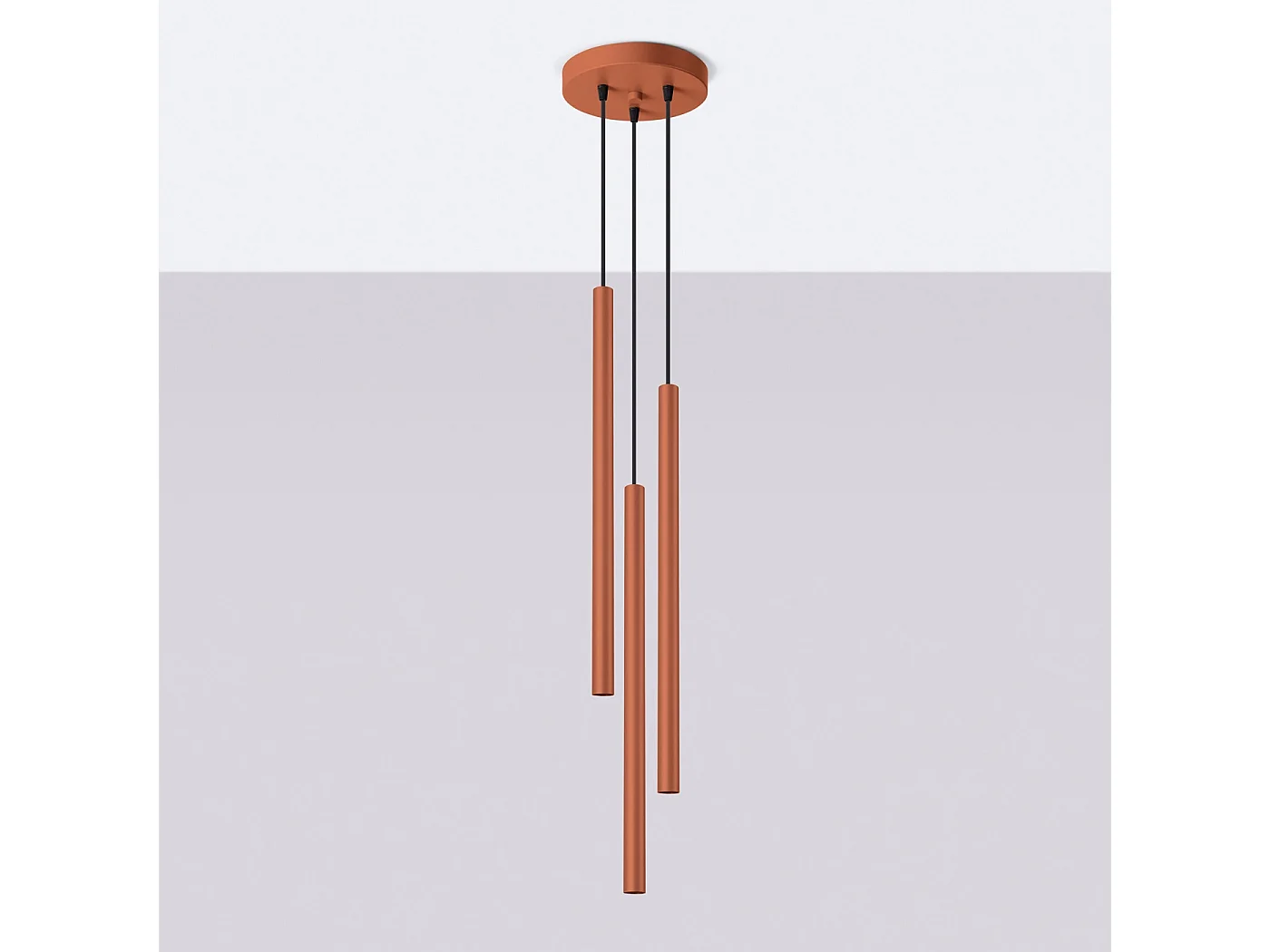 Lampe À Suspension Pastelo Moderne En Acier - 3 Sources Lumineuses - L.19,5 X H.104 Cm - Ocre Rouge