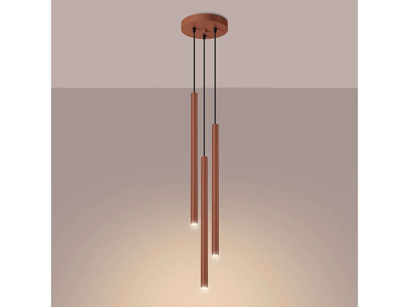 Lampe À Suspension Pastelo Moderne En Acier - 3 Sources Lumineuses - L.19,5 X H.104 Cm - Ocre Rouge