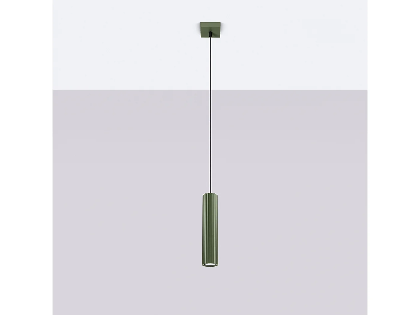 Lampe À Suspension Karbon Minimaliste En Aluminium - 1 Sources Lumineuses - L.8 X H.118 Cm - Vert Olive