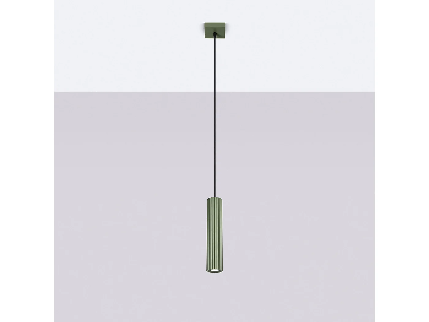 Hanglamp KARBON minimalistisch van  - 1 lichtbronnen - L.8 x H.118 cm - olijfgroen