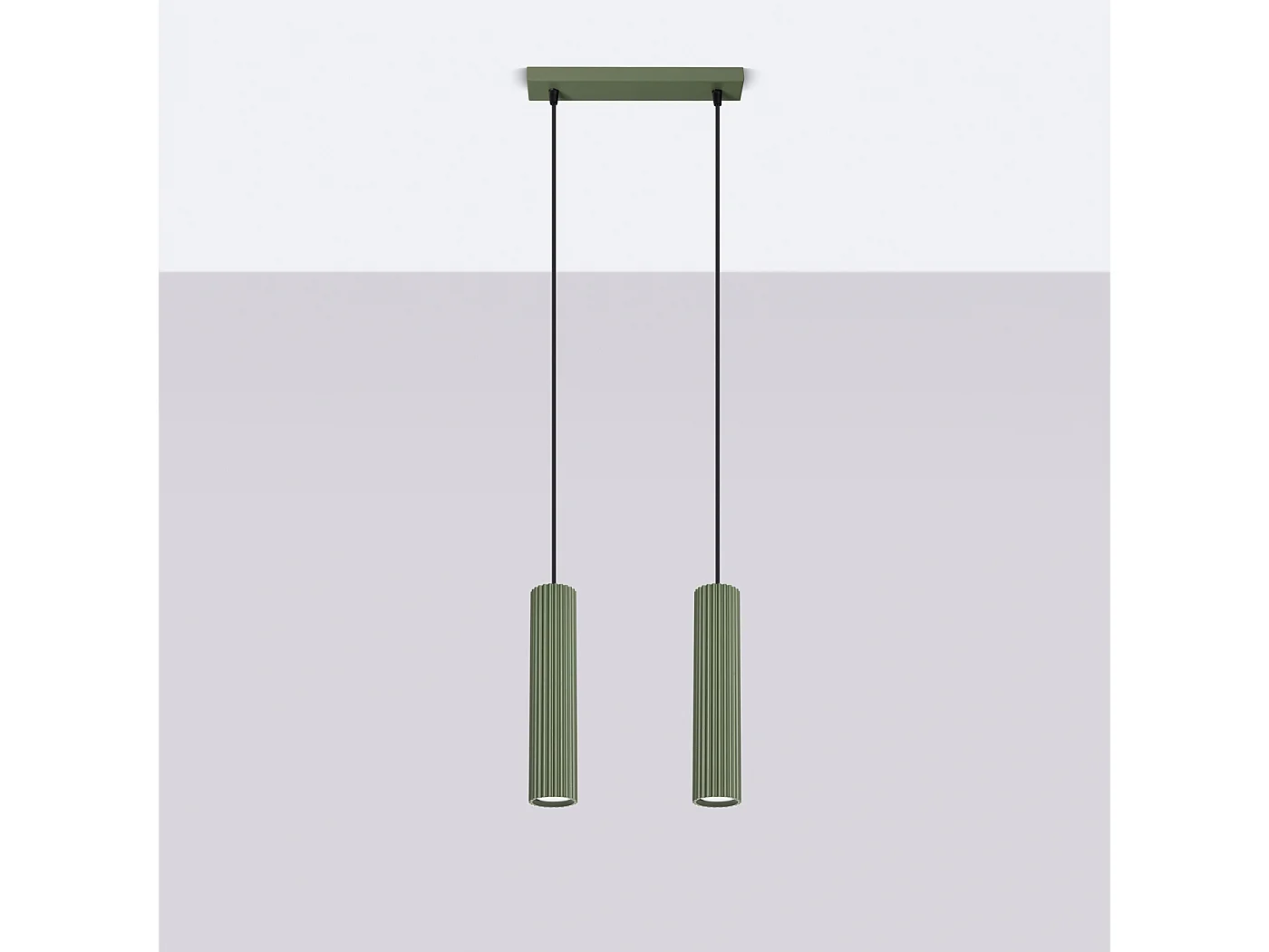 Pendelleuchte Karbon Minimalistisch Aus  Aluminium - 2 Lichtquellen - L.30 X H. Cm - Olivgrün