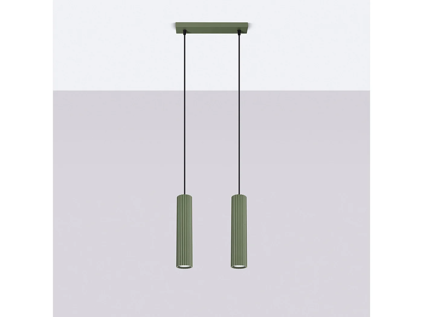 Lampe À Suspension Karbon Minimaliste En Aluminium - 2 Sources Lumineuses - L.30 X H.90 Cm - Vert Olive