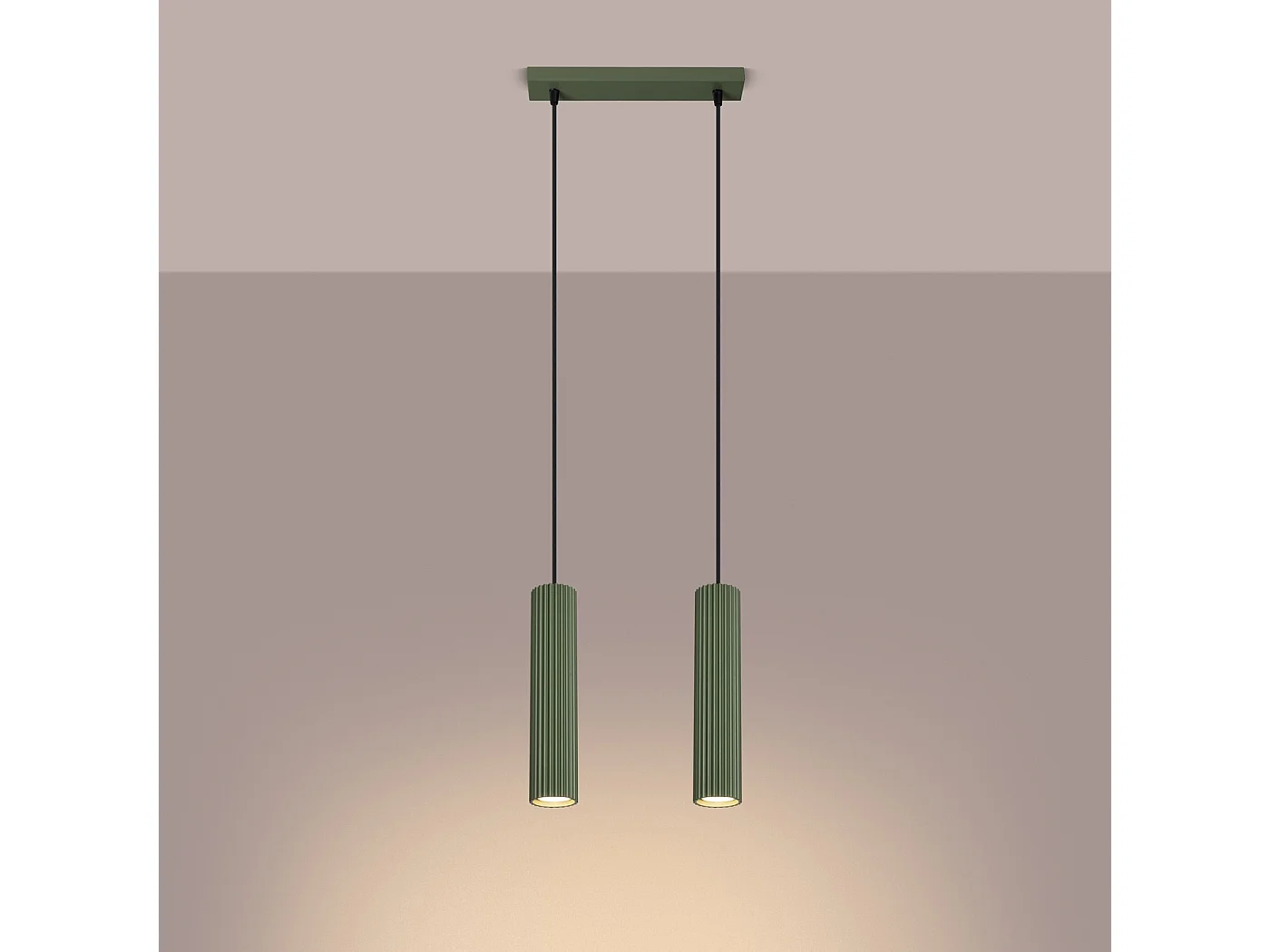 Lampe À Suspension Karbon Minimaliste En Aluminium - 2 Sources Lumineuses - L.30 X H.90 Cm - Vert Olive