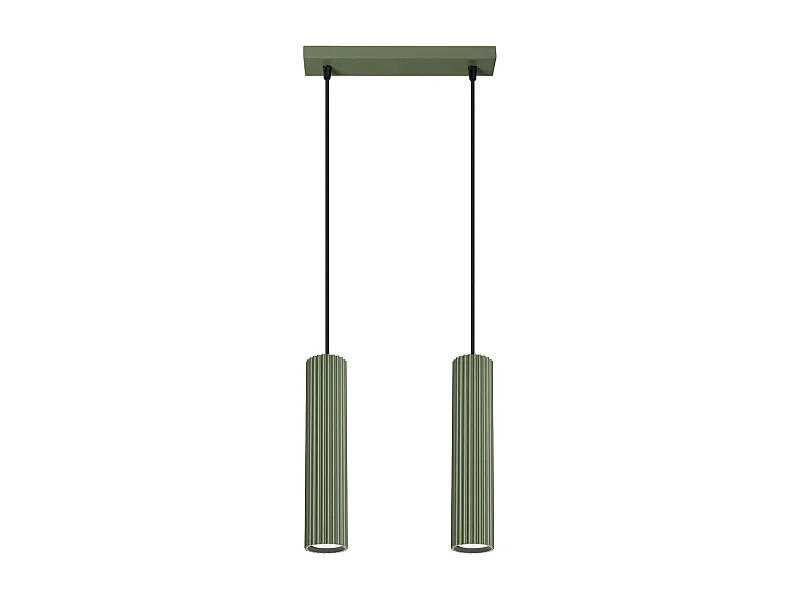 Luminária Pendente Karbon Minimalista, Alumínio - 2 Lichtbronnen - L.30 X H.90 Cm - Verde Oliva
