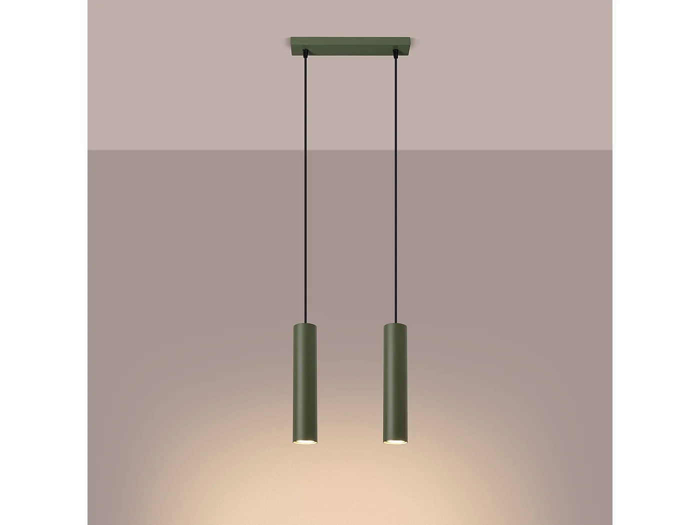 Hanglamp Lagos Zolder Van  - 2 Lichtbronnen - L.30 X H.105 Cm - Olijfgroen
