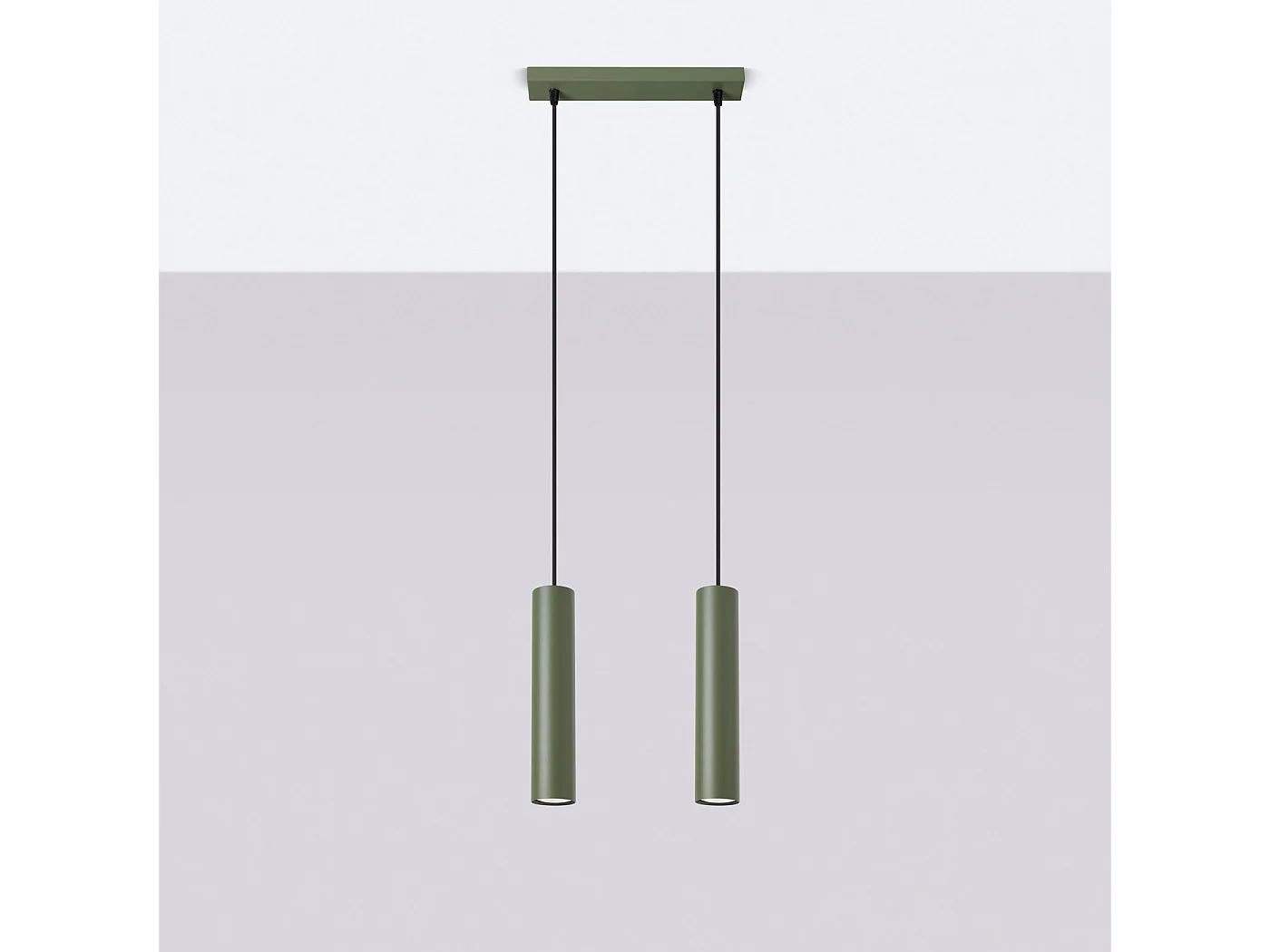 Lampe À Suspension Lagos Grenier En Acier - 2 Sources Lumineuses - L.30 X H.105 Cm - Vert Olive