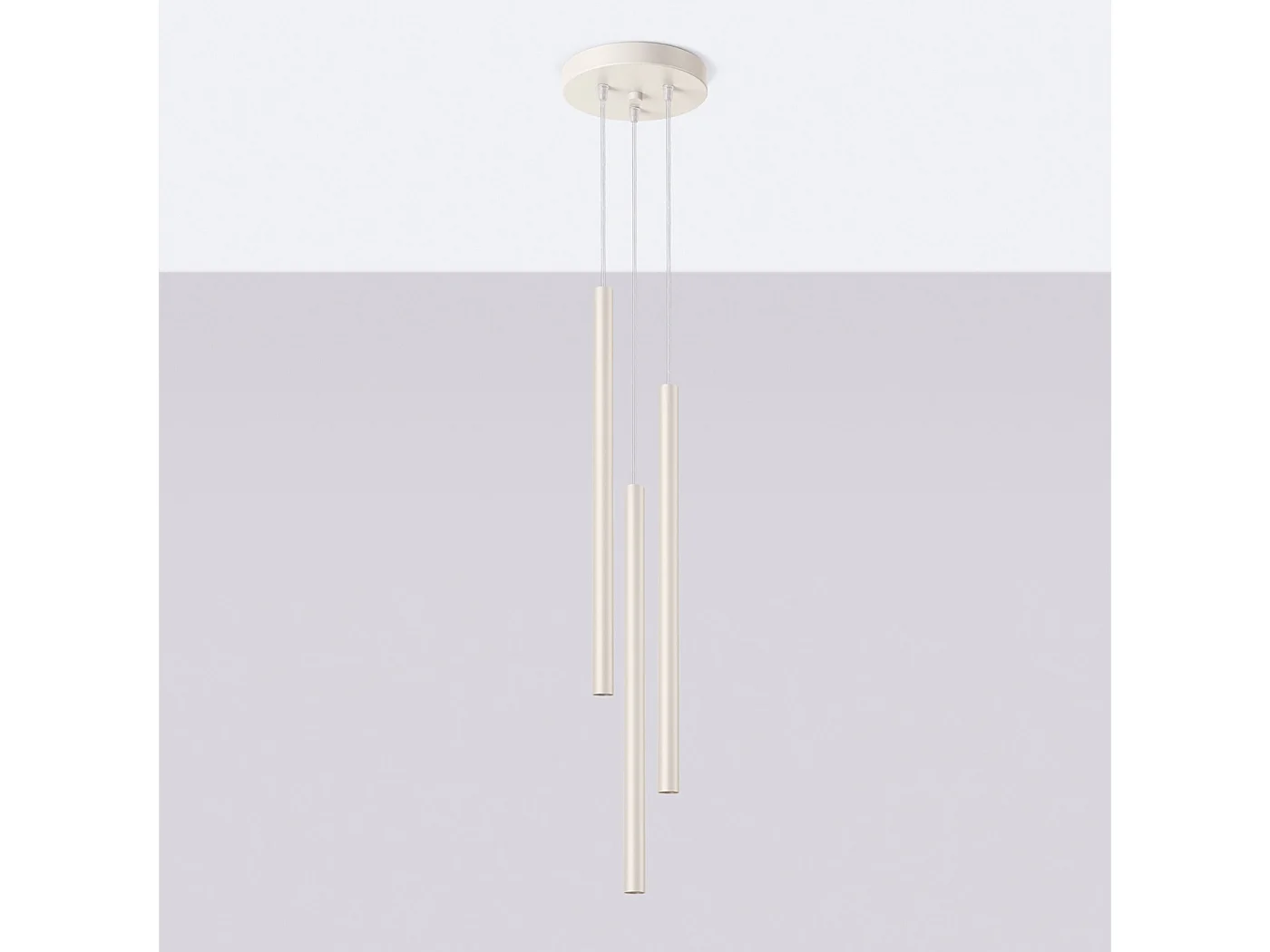 Lampe À Suspension Pastelo Moderne En Acier - 3 Sources Lumineuses - L.19,5 X H.104 Cm - Beige