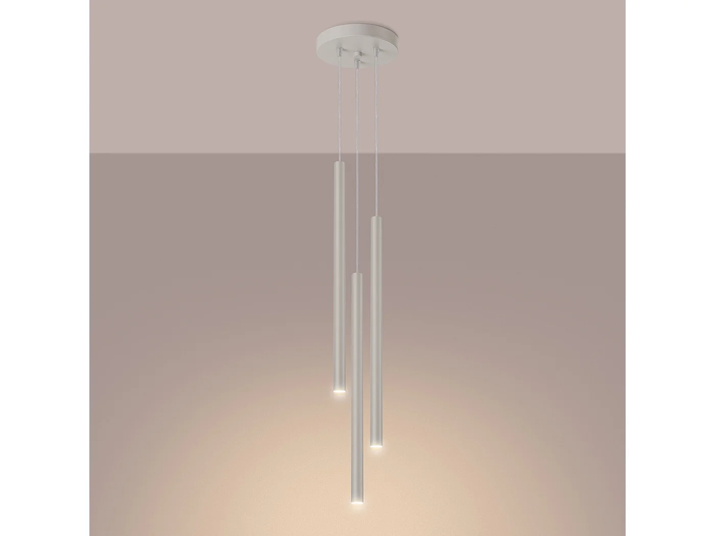 Lampe À Suspension Pastelo Moderne En Acier - 3 Sources Lumineuses - L.19,5 X H.104 Cm - Beige