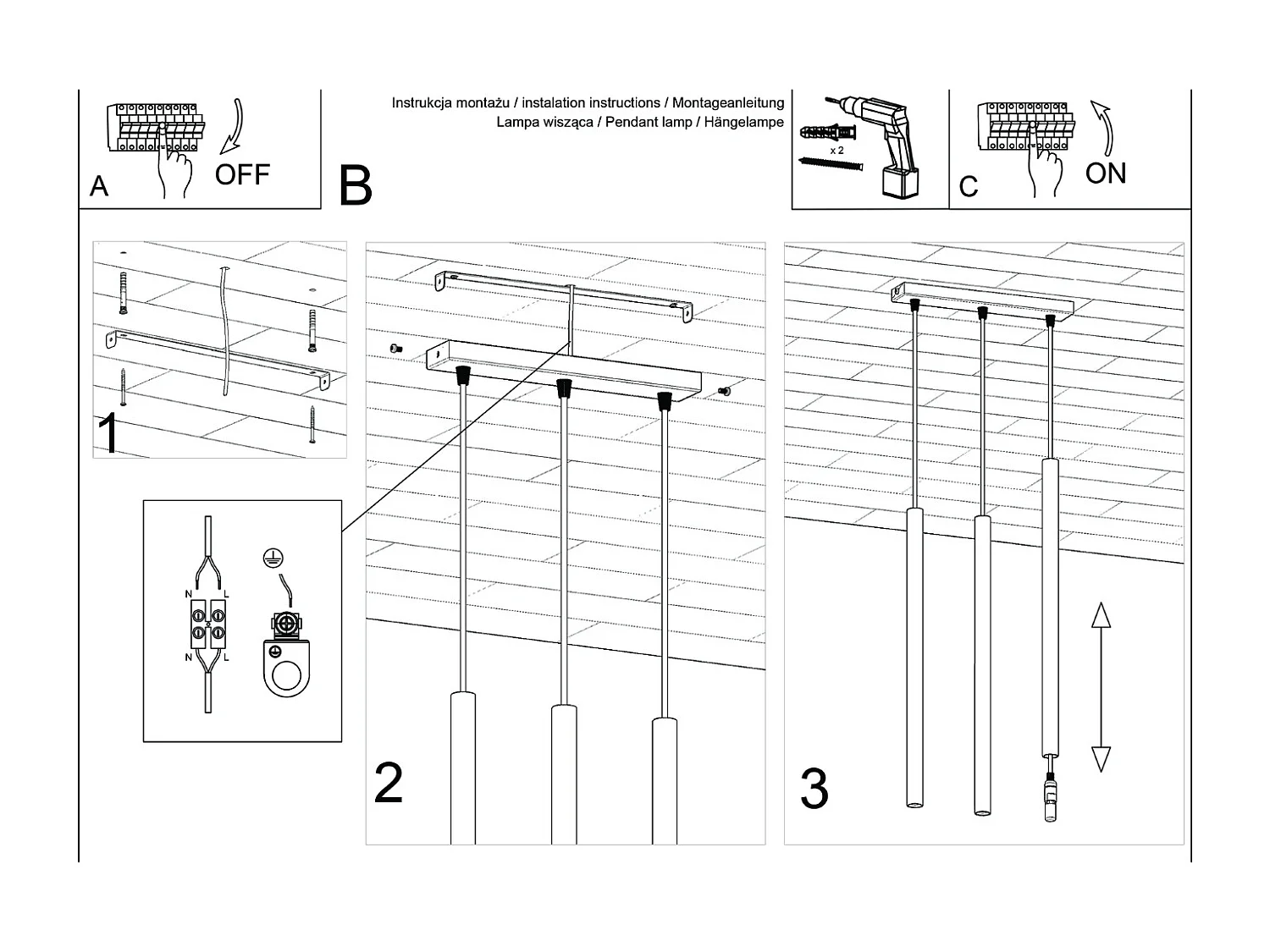 Hanglamp Pastelo Modern Van  - 3 Lichtbronnen - L.30 X H.94 Cm - Rode Oker