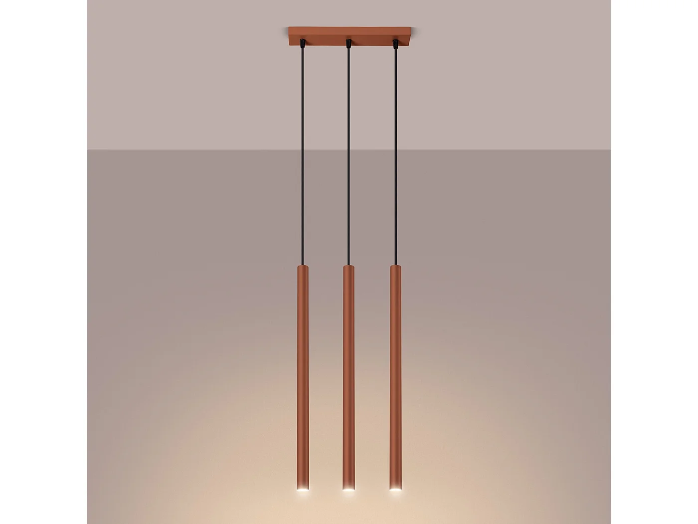 Lampe À Suspension Pastelo Moderne En Acier - 3 Sources Lumineuses - L.30 X H.94 Cm - Ocre Rouge