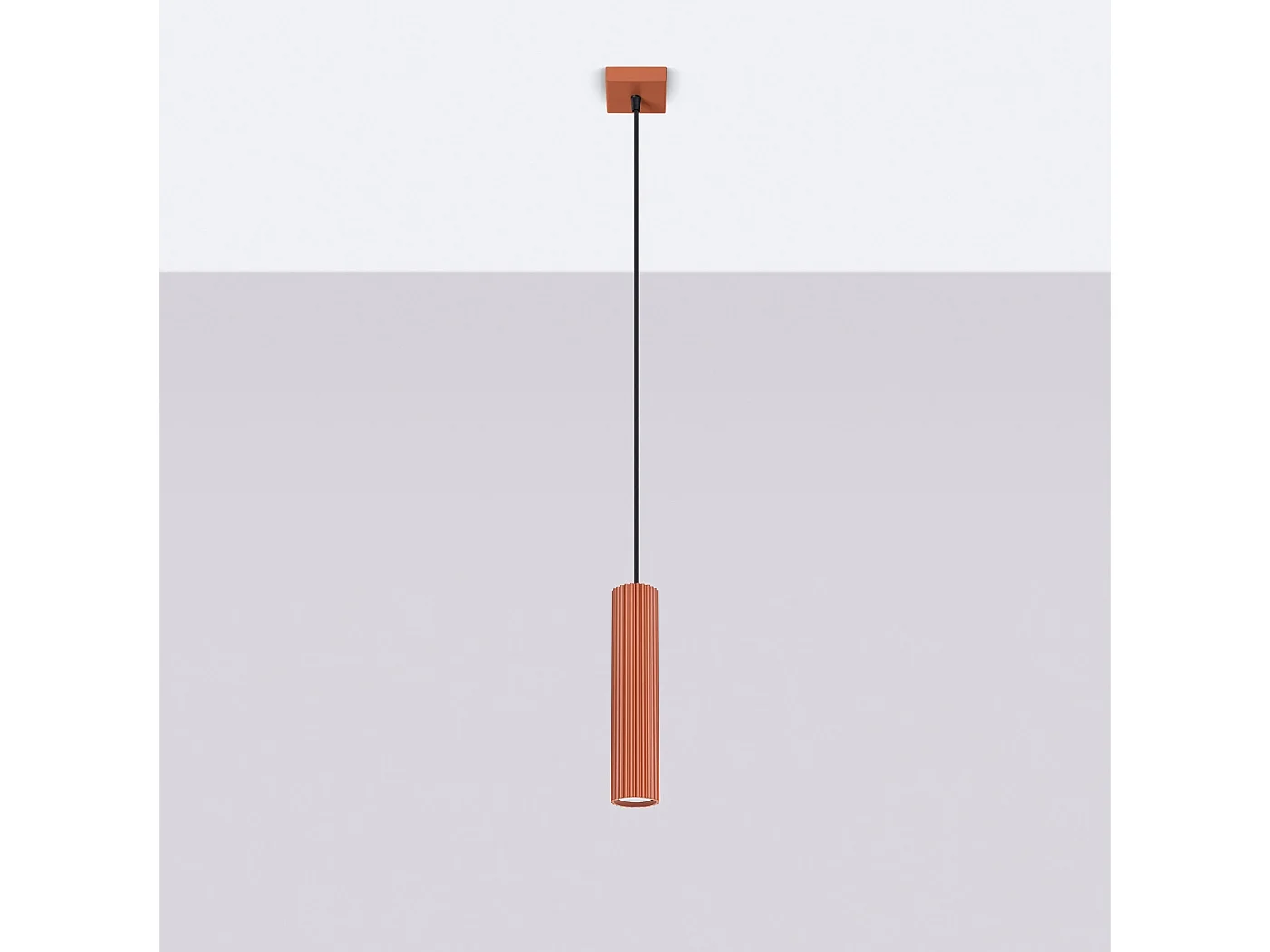 Lampe À Suspension Karbon Minimaliste En Aluminium - 1 Sources Lumineuses - L.8 X H.118 Cm - Ocre Rouge