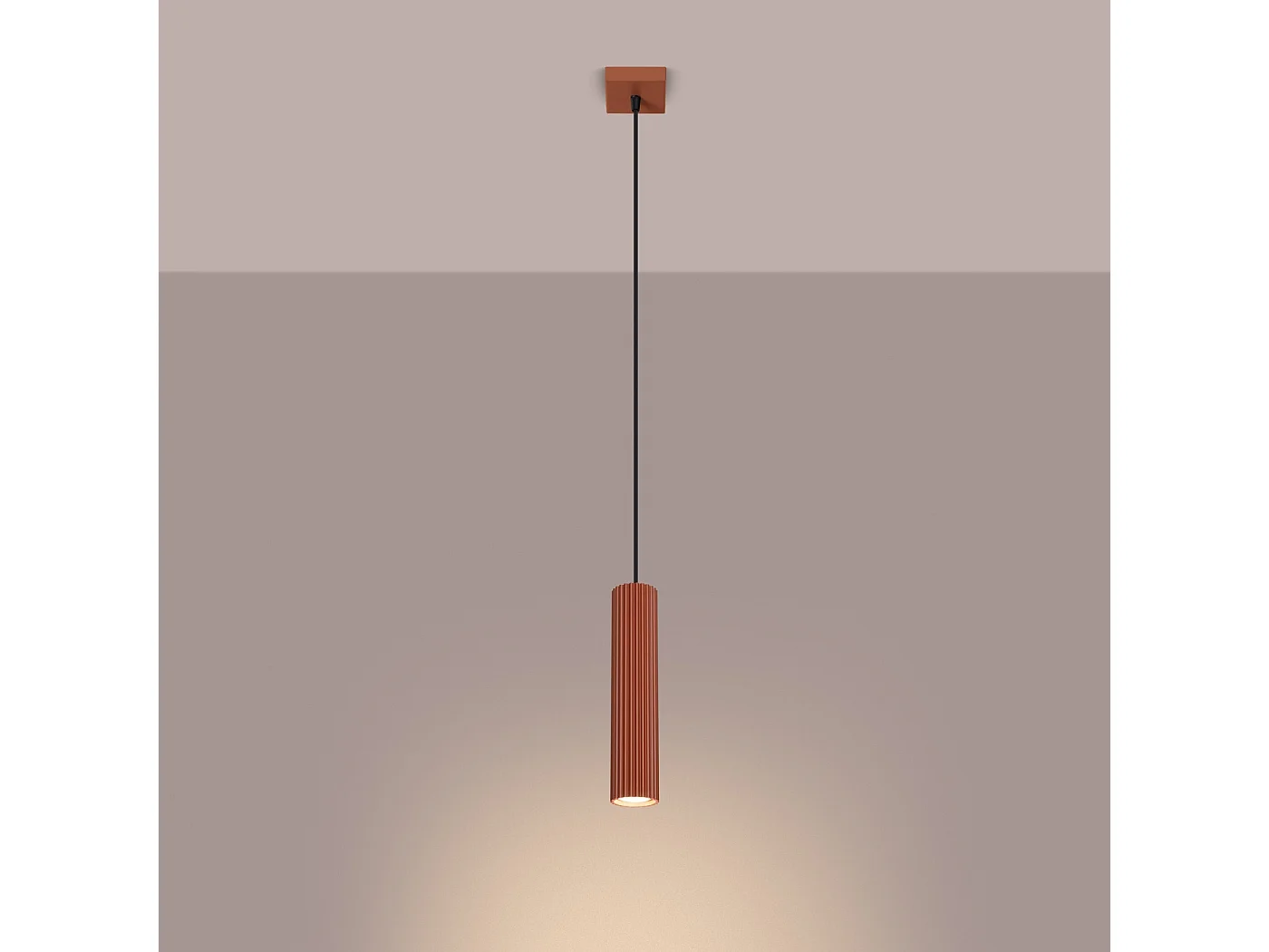 Lampe À Suspension Karbon Minimaliste En Aluminium - 1 Sources Lumineuses - L.8 X H.118 Cm - Ocre Rouge