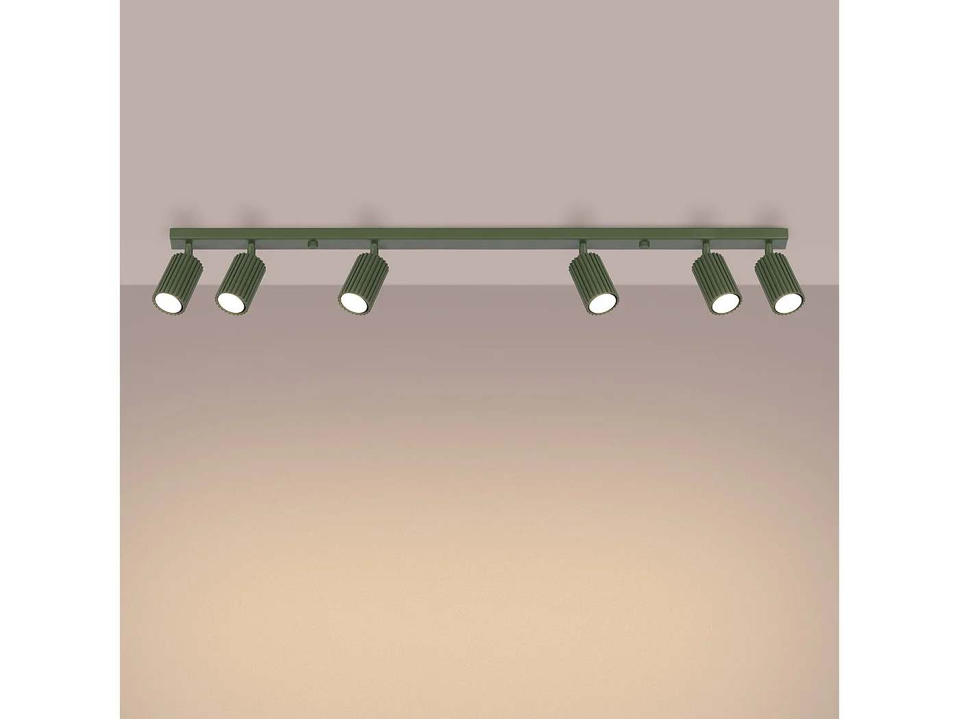Plafondlamp KARBON minimalistisch van  - 6 lichtbronnen - L.117 x H.16,5 cm - olijfgroen