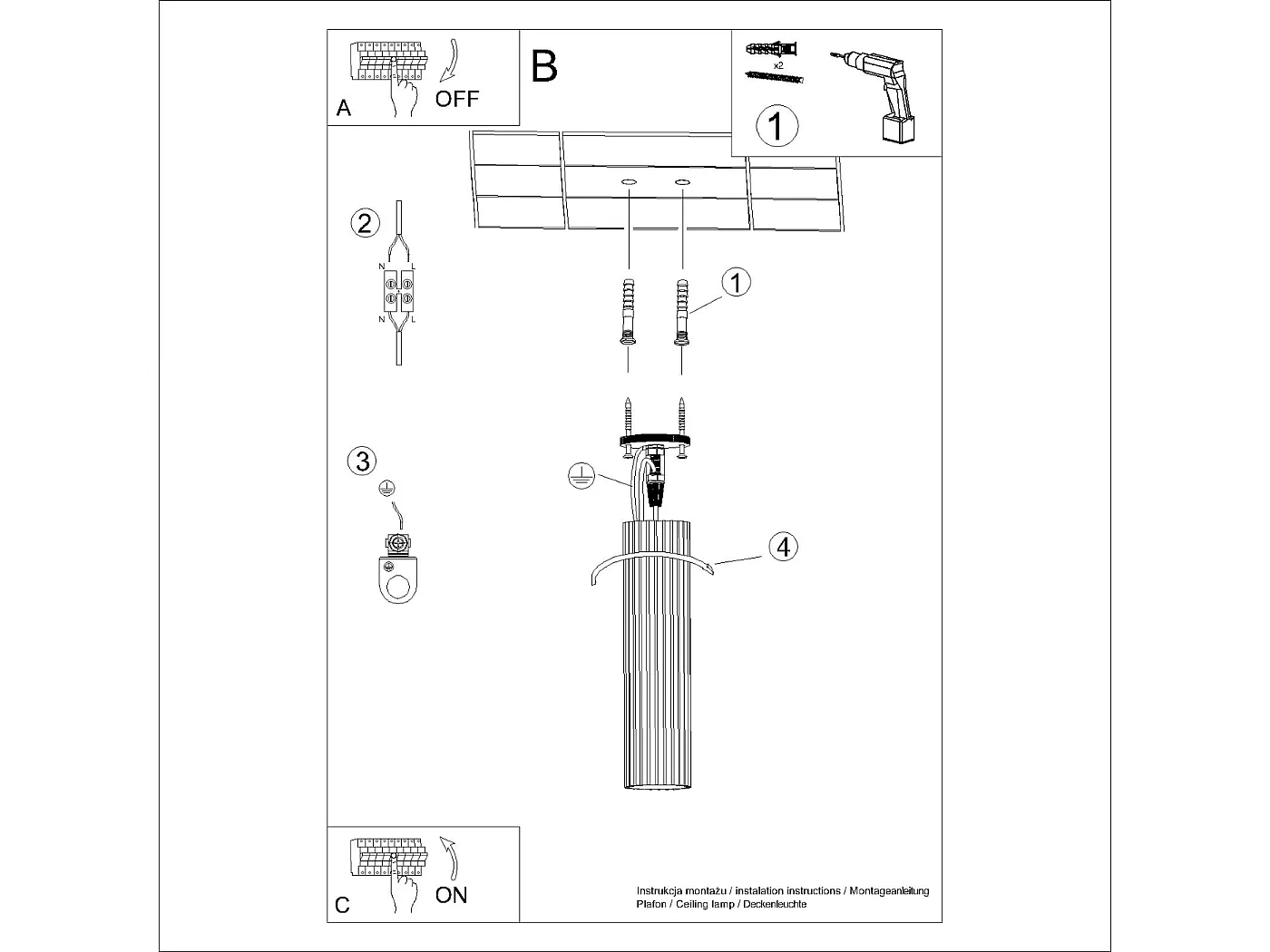 Plafondlamp Karbon Minimalistisch Van  - 1 Lichtbronnen - L.6,5 X H.30 Cm - Zwart