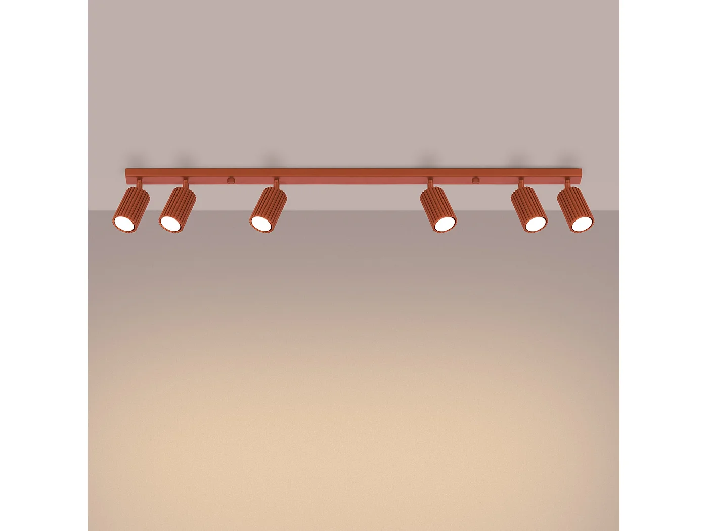 Plafondlamp KARBON minimalistisch van  - 6 lichtbronnen - L.117 x H.16,5 cm - rode oker